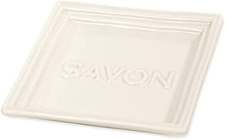 Pre de Provence Marseille Olive Oil Ceramic Soap Dish, Keeps Bar Dry and Protects Countertops, 4.3" Square