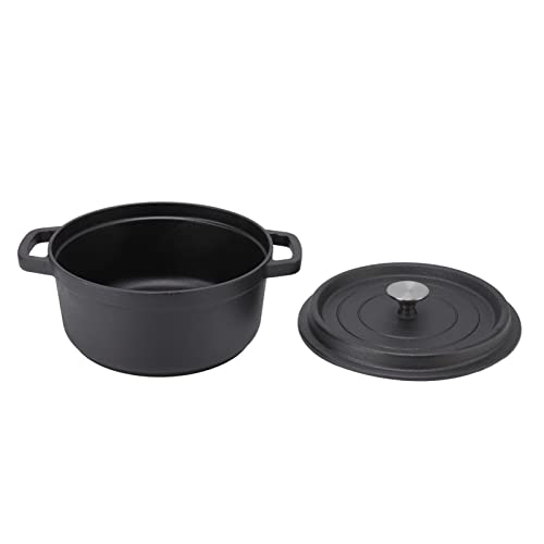 Olla de hierro fundido con mango de doble bucle de 24 cm, horno holandés sin revestimiento, utensilios de cocina inteligentes para freír y hornear, fácil de