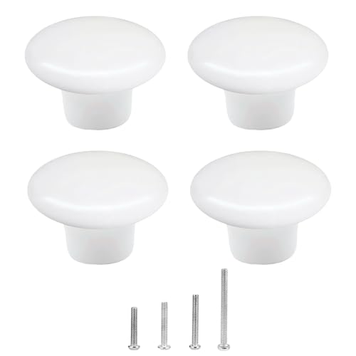 4 Piezas Tiradores Armarios, Pomos y Tiradores de Muebles, Pomo de Armario Redondo, 32MM Cerámica Tirador Cajón, Para Puertas Armarios de Cocina, Con Tornillos de 4 Tamaños, Blanco