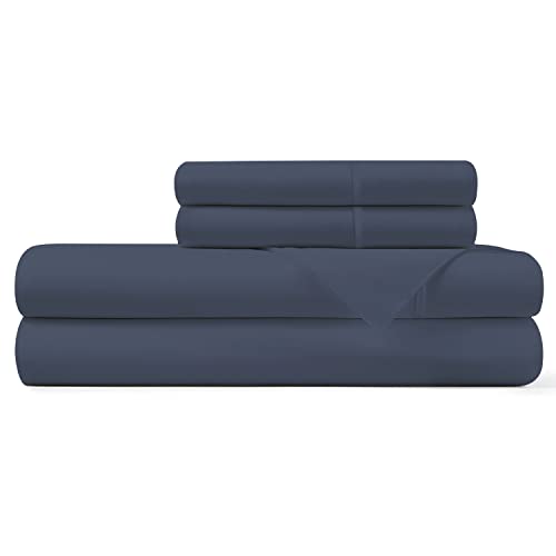Pizuna Cotton Percale Double Bed Sheet Set Dark Blue