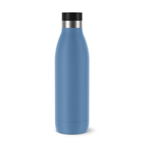 Emsa Bludrop Isolier-Trinkflasche, 0,7 Liter, 100% dicht, Quick-Press Verschluss, Ergonomischer 360° Trinkgenuss, 12h warm, 24h kühl, einfache Reinigung, Edelstahl, Pulverbeschichtung, Blau, N3112200