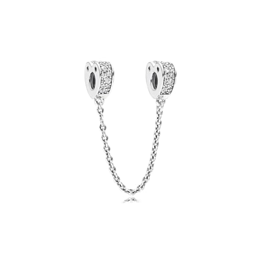 Image of ARTCHARM Clasp Love Safety Chain Charm - Authentic 925 Sterling Silver Heart Beads - Fit European Style Bracelet