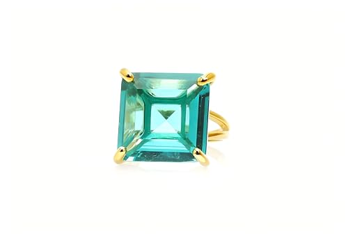 Bague en or femme avec tourmaline bleue carrée : votre grand bijou de soirée cocktail