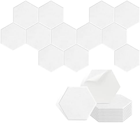 Soundproof Wall Panels 12 x 10 x 0.4 Inches, 12 Pack Hexagon Acoustic Panels Self Adhesive, Sound Dampening Absorbing Panels for Studio, Residence Theater, Gameroom, Door Soundproofing, White Sound Board