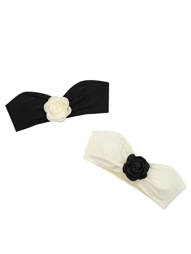 Milumia Women's 2 Pack Bandeau Bikini Top 3D Flower Strapless Bathing Suit Tops Swimwear