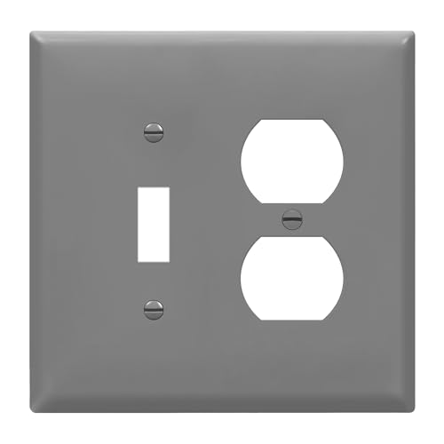Image of ENERLITES Combination Toggle Light Switch /Duplex Receptacle Outlet Wall Plate, Mid-Size 2-Gang 4.88 inch x 4.92 inch, Polycarbonate Thermoplastic, 881121M-GY, Gray