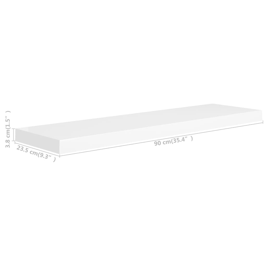 Estantería flotante blanca 90 x 23,5 x 3,8 cm, tablero DM de panal, marco de metal, estantería de pared para libros, decoración, fijación invisible, diseño moderno, duradero