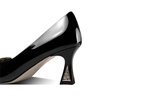 TinaCus Glossy Patent Leather Women's Handmade Spool Heel Pointed Toe Pumps with Metal Heart3
