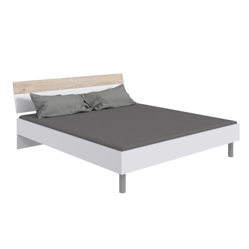Lomadox Schlafzimmer Set 3-teilig mit Bett 180x200 cm, 2X Nachtschrank in weiß mit Eiche – Bild 5