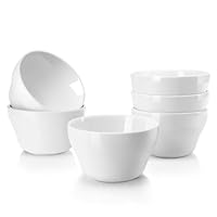 Flexzion Bouillon-Tasse und Suppenschüsseln, 237 ml, Porzellan, 237 ml, kleine Dessertschalen, Dip-Saucenschüssel, 6er-Set, mikrowellen- und spülmaschinenfest, Weiß