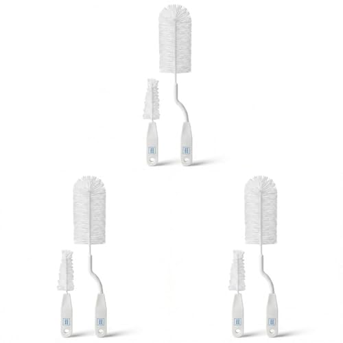 Image of Mee Mee Nylon Bottle Brush with Nipple Cleaner | 360 Rotating Handle | High-Density Soft Bristles | BPA Free | Scratch-Free Cleaning | Non-Toxic | Easy Grip | Dishwasher Safe (White) (Pack of 3)