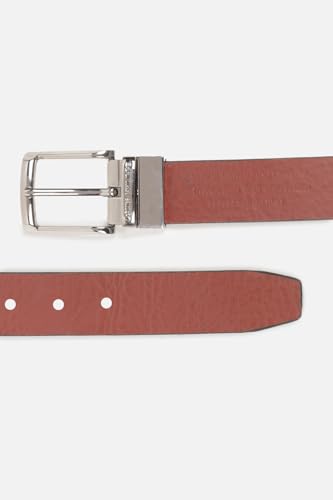 Image of Louis Philippe Men 100% Leather Shiny Nickel Buckle Formal Reversible Belt