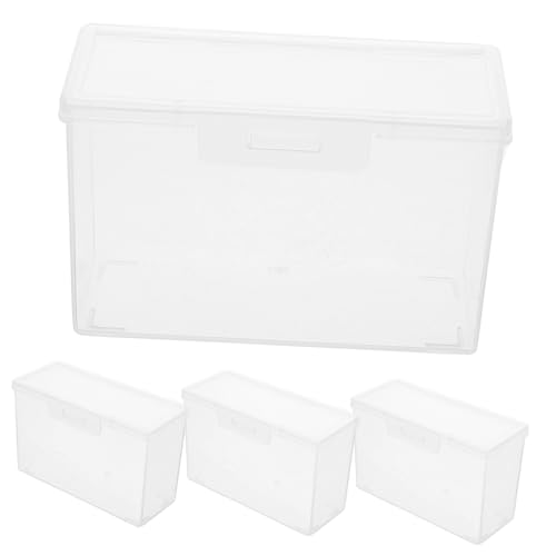 STOBAZA 4 Piezas Caja Organizadora de Plástico Transparente con Tapa de Unidades Resistente y Duradera para Almacenar Tarjetas Fotos y Sobres para Uso Doméstico y Oficina