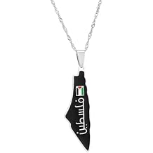 Xusamss Palestine Flag Map Necklace, Stainless Steel Enamel Arabic Text Pendant, Wave Chain Patriotic Cultural Ethnic Jewelry for Women