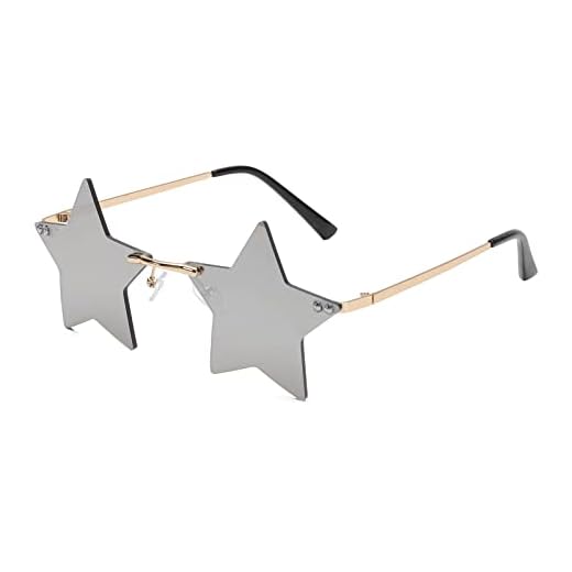 genenic Rimless Star Shape Sunglasses Trendy Sun Glasses for Women Men Party Glasses Pentagram Eyewears (Silver)