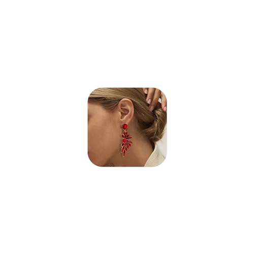 Adramata Pendientes de Mujer Para Boda y Fiesta   Cristal Con Forma de Marquesa, Gota Verde/Rosa Rojo/Rojo/Blanco/Oro, 4 Unidades