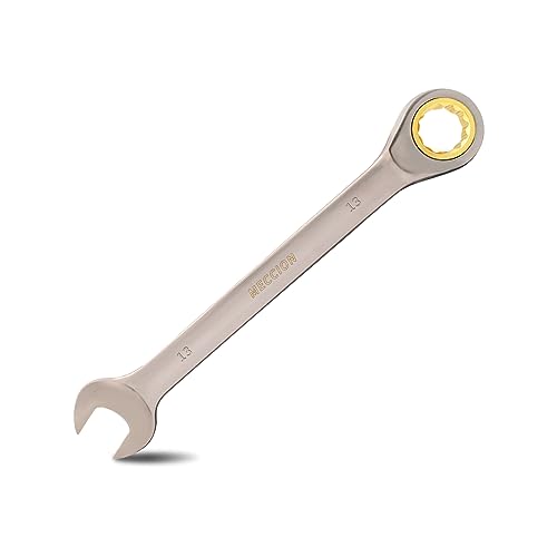 Meccion Fixed Head Ratchet Spanner 13mm Professional Chrome Vanadium Steel Forged Combination Wrench - Black Nickle Plated