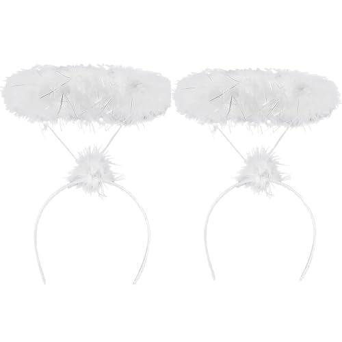 dinghaole 2 Pieces White Angel Halo Hoopangel HeadbandFeather Angel Hair RingFluffy Halo Headbandtinsel HaloAngel Costume Accessories For AdultFor Christmas Halloween Birthday Costume Party