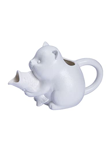 Kitty Catch Fish Gravy Boat | Cute Cat Porcelain Sauce Boat 8.5 Oz | Novelty Cat Gift For Animal Lovers (Pearl White) #TOP11
