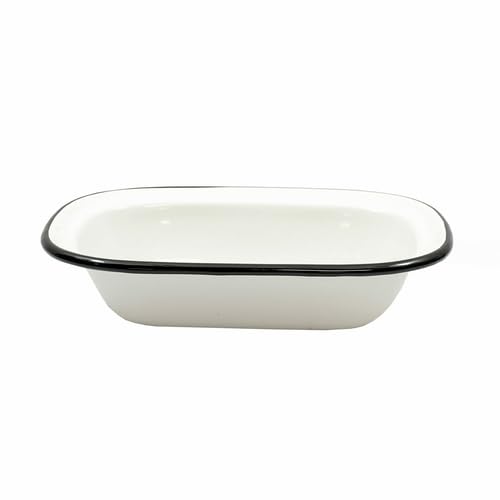 Miniatura 4 de TableCraft 80013 Colección Enamelware - Bandeja para servir, blanca con borde negro, porcelana sobre acero, del horno a la mesa, camping, casa de
