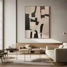 KEMEIQI Large Beige Textured Painting Neutral Beige Minimalist Wall Art Wabi Sabi Wall Beige Black Painting Boho Textured Painting(40x60cm)