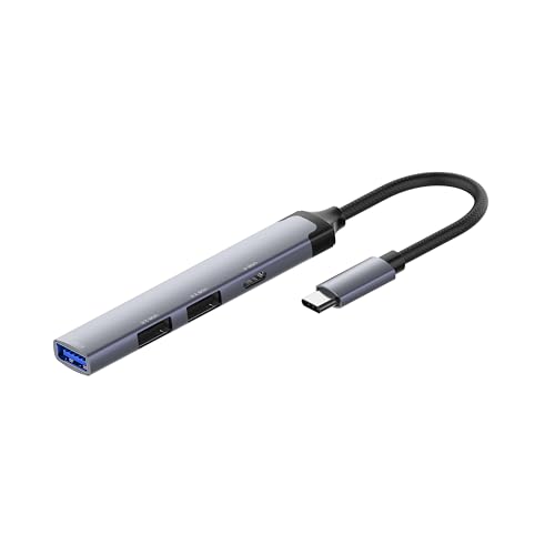 محول موزع USB-C 4 في 1 DS-44U، USB-C الى USB 3.0، 5Gbps، خليط الومنيوم رمادي، كيبل 120 ملم، دعم او تي جي للماوس والكيبورد والطابعة