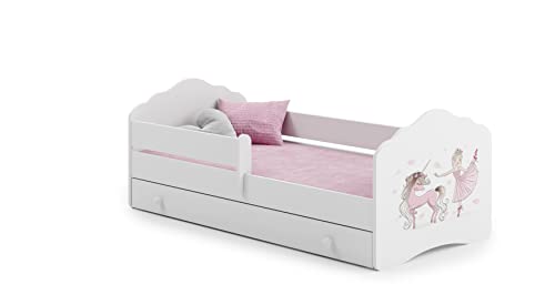 MEBLEKO Cama infantil Fala 'Raya con un unicornio' 140 x 70 con un cajón y un riel