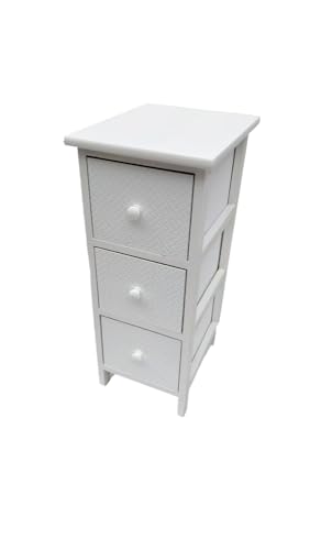 VERDELOOK | Cassettiera con 3 Cassetti In Legno Bianco, 26x32 – H.62 cm, Mobiletto Salvaspazio per Bagno, Lavanderia, Ripostiglio, Verticale, Mobile Contenitore con 4 Cassetti