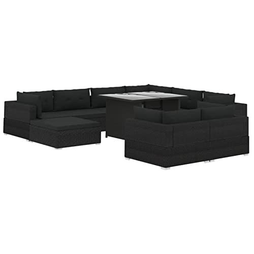 Yolola Juego de Muebles de jardín de ratán de 10 Piezas,Juego de salón de ratán,Muebles de jardín, terraza,salón Exterior,Muebles de ratán,Color Negro