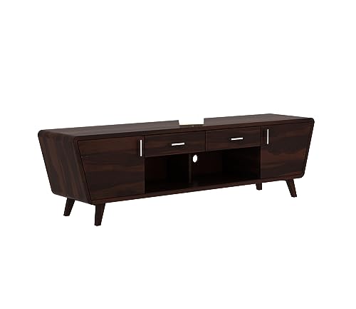 Image of Premium Solid Sheesham Wood TV Unit for Living Room - 2 Drawers, 2 Shelves, and 2-Door Storage - Fits up to 60-Inch TV (Easton, Walnut Finish)