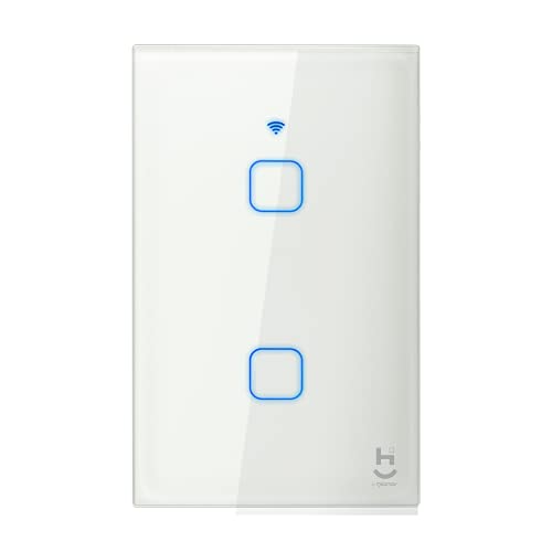 Geonav, Interruptor Inteligente Wi-Fi para iluminação, 2 botões, Vidro Temperado, HIINT2C, Hi By Geonav, Branco
