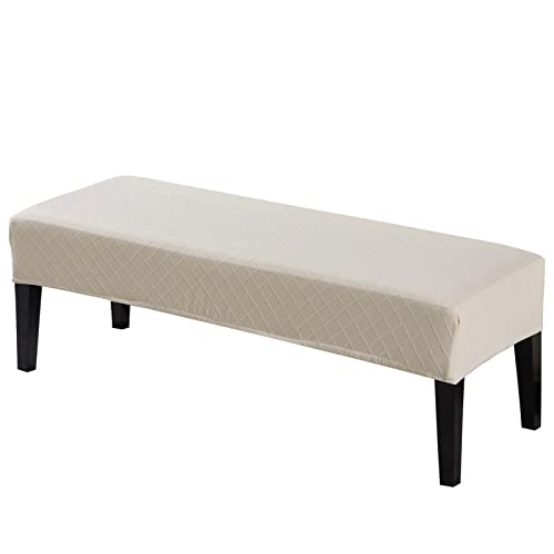 Bench Covers | Washable Bench Slipcovers Rectangle for Dining Room with Bottom Elastic | Stretch Furniture Protector Cover for Living Room, Kitchen, Bedroom, Piano (Plaid-Beige)