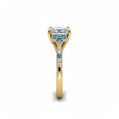Image of Choose Your Gemstone Emerald Cut Petite Cathedral Diamond CZ Ring Yellow Gold Plated Emerald Shape Petite Engagement Rings for Women, Girls and Ladies US Size 4 to 12