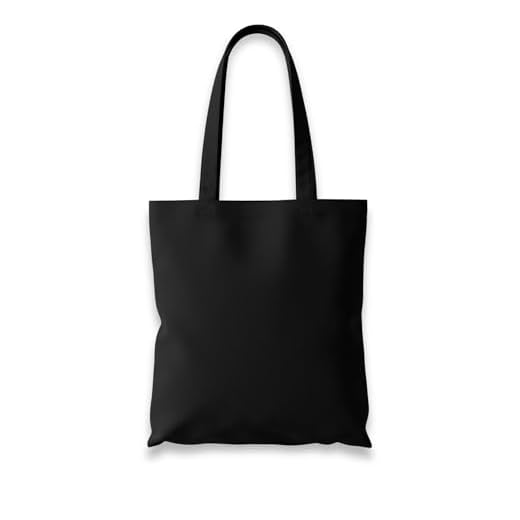 Wonky Line Bolso tote de algodón, bolsa de la compra ecológica, lona 100% algodón, bolsa de la compra reutilizable, asas largas extra resistentes, 38x42cm (Negro)