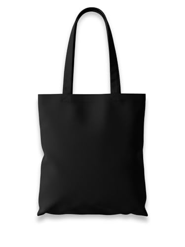 Wonky Line Hochwertige Baumwoll Tragetasche, umweltfreundliche Einkaufstasche, 100% Baumwollleinen, wiederverwendbare Lebensmitteltasche, extra starker langer Griff, doppelt genäht (Schwarz)