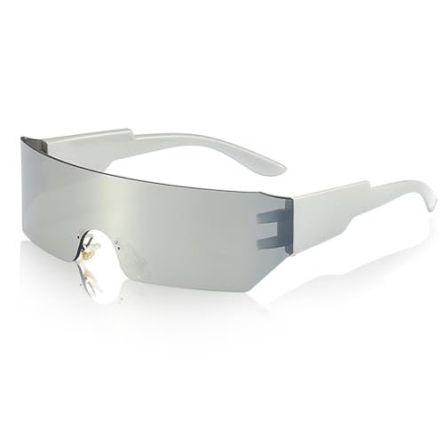 TUONYIS 1 gafa futuristas, frescas sol, extraterrestres, rápidas, Rave Y2k sin montura para juegos de rol, bar, discoteca, concierto, Halloween (plata)