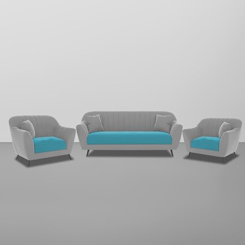 Image of Atticus 3+1+1 Seater Sofa Set for Living Room (Turquise Grey Colour) Premium Fabric Sofa