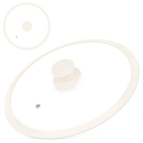 Pan Lid 10 Inch - Tempered Glass Pot Lid - Replacement Pan Cover for Cast Iron Skillets Frying Pans Pots and Wok Heat Resistant Handle White