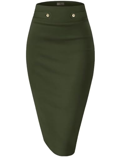 Image of Hybrid & Company Womens Pencil Skirt Premium Nylon Ponte Stretch Office Made in The USA Below Knee