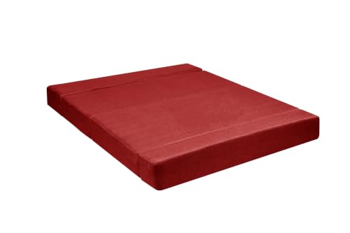 Image of Los Angeles Foldable Three Seater Sofa Cum Bed, Sofa Bed 5 X 6 Feet Jute Fabric Washable Cover- Including Cushion Perfect for Living Room - Red Color