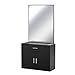 OmySalon Wall Mount Salon Station with Mirror, Hair Styling Barber Station, Beauty Salon Spa Equipment with 1 Drawer, 1 Storage Cabinet, 2 Hair Dryer Holders, Black