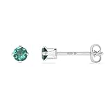 LUSTRE AND LIGHT 3mm Round Natural Green Tourmaline Stud Earrings for Women in Sterling Silver, October Birthstone Jewelry Gifts for Her Birthday, Anniversary, Graduation, Christmas (Prong-Set)