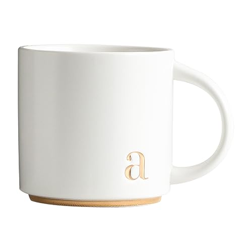 COLLECTIVE HOME – Monogram Ceramic Mugs, 15 oz Golden Initial Coffee Cups, Elegant Alphabet Tea Mugs, Elegant Personalized Mug with Gift Box, Luxurious Cups for Office and Home (a)