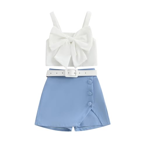 Image of Kuriozud Toddler Little Girl Summer Clothes Spaghetti Strap Tank Tops Split Hem Skorts Shorts Set 2 Piece Outfit
