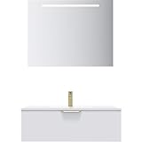 Corps de meuble en mélaminé, épaisseur 16 mm. Façade en mélaminé 4 chants droits ABS, épaisseur 19 mm. Finition : mat. Côtés des meubles avec décors assortis à la façade