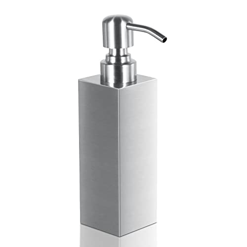 GLUBEE Soap Dispenser Stainless Steel, Countertop Soap Dispenser 8.5 Oz/250ml Rust Proof Brushed Nickel Liquid Soap Pump Silver Bottle for Kitchen, Bathroom and Countertop Hand Dish Lotion (Square)