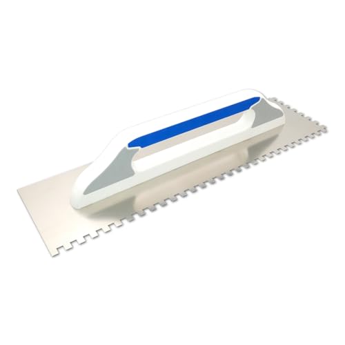 DEWEPRO® Schweizer Glättekelle Glättkelle - Aufziehplatte - Aufziehglätte - Traufel - Edelstahl 480x130mm - gezahnt: 10x10mm - hochwertiger 3-K-Griff