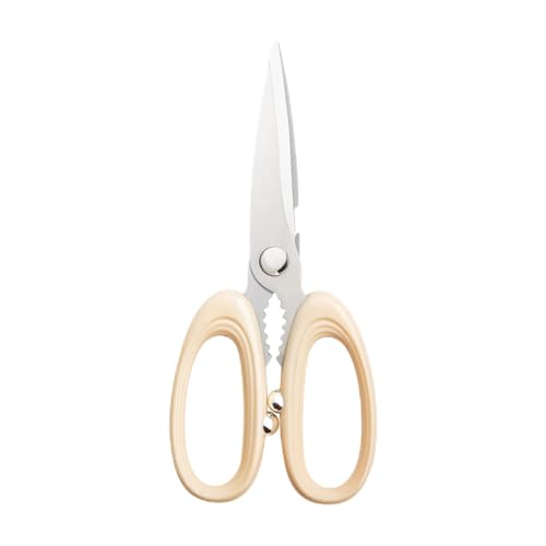 TOVINANNA Tijeras de Cocina Multifuncionales de Acero Inoxidable Tijeras para Alimentos de 1 Pieza Color Beige Cortadoras Domésticas para Carne Pescado y Barbacoa Mango Ergonómico