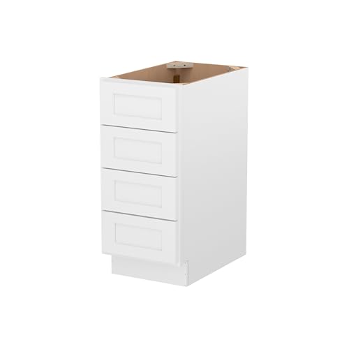 Image of Furinno Shaker Drawer Base Kitchen Cabinet with 4-Drawers, Ready to Assemble, 24 D x 15 W x 34.5 H, White
