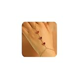 Red Heart Hand Chain Bracelet for Women Van Cleef Finger Ring Bracelet Gold Link Bracelets Finger Ring Jewelry Gifts For Women